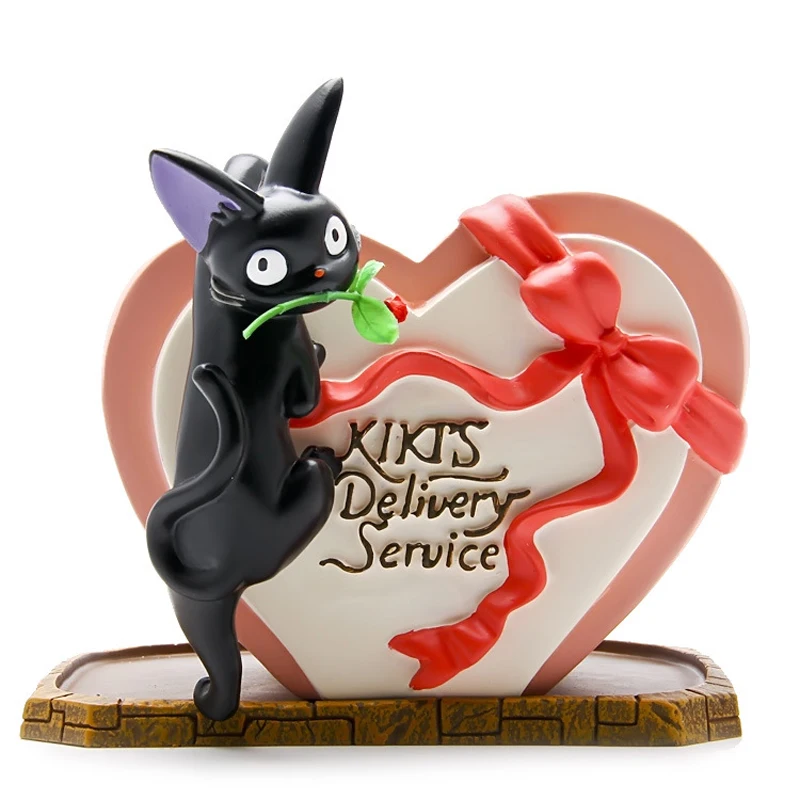 1set Kiki s Delivery Service Couple JiJi Cat Rose Heart Shaped Flower Pot Resin Model Action - Ghibli Figure